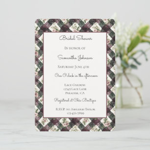 Pink Floral Burgundy Black Lace Bridal Shower   Invitation
