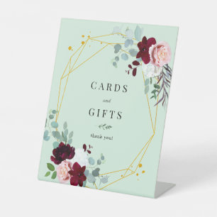 Pink Floral Burgundy Flowers Cards and Gifts Pedestal Sign