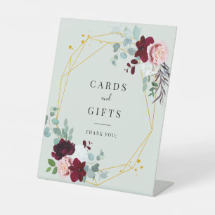 Pink Floral Burgundy Geometric Cards and Gifts Pedestal Sign