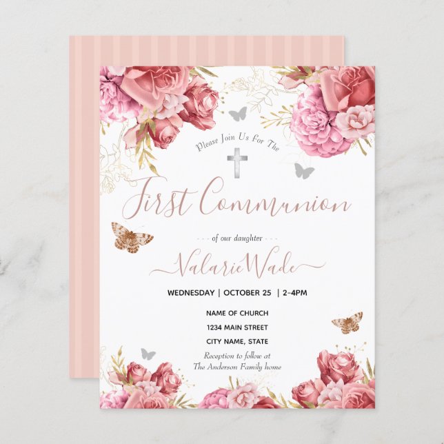 Pink Floral Butterflies First Communion Budget (Front/Back)