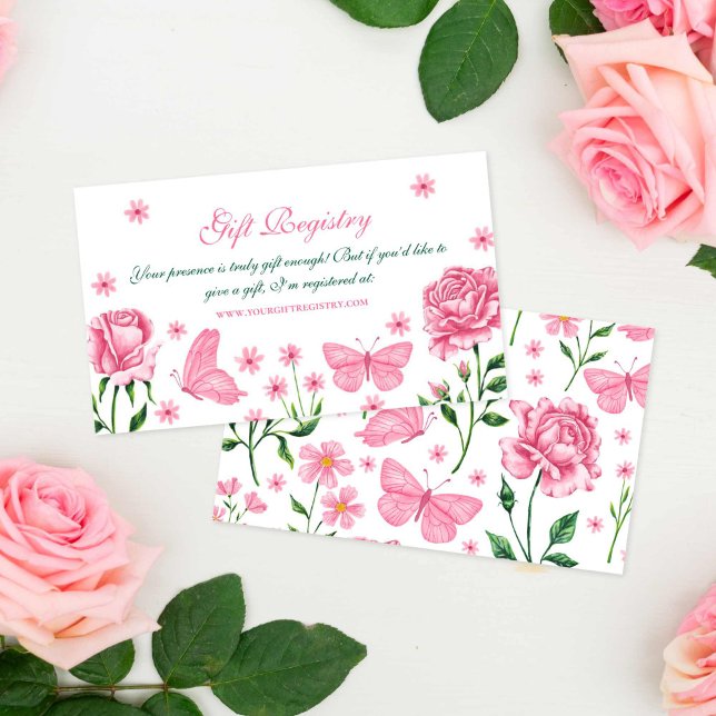 Pink Floral Butterflies Gift Registry Quinceañera Enclosure Card (Pink Floral Butterflies Gift Registry Quinceañera Enclosure Card)