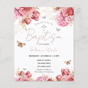 Pink Floral Butterflies Girls Baptism 