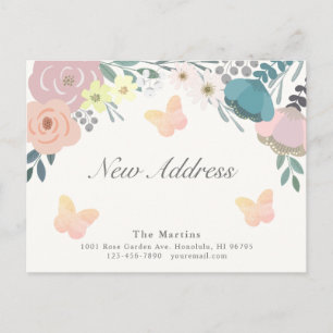 Pink Floral Butterflies Moving Announcement