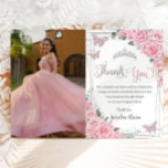 Pink Floral Butterflies Sweet 16 Quinceañera Photo Thank You Card<br><div class="desc">Personalize this lovely photo / picture thank you card with your own wording easily and quickly. Simply click the Edit Using Design Tools button to further edit the text, wording, font style, font size, font colour, add more text, move or remove some images. The butterflies and crown are movable, resizable,...</div>
