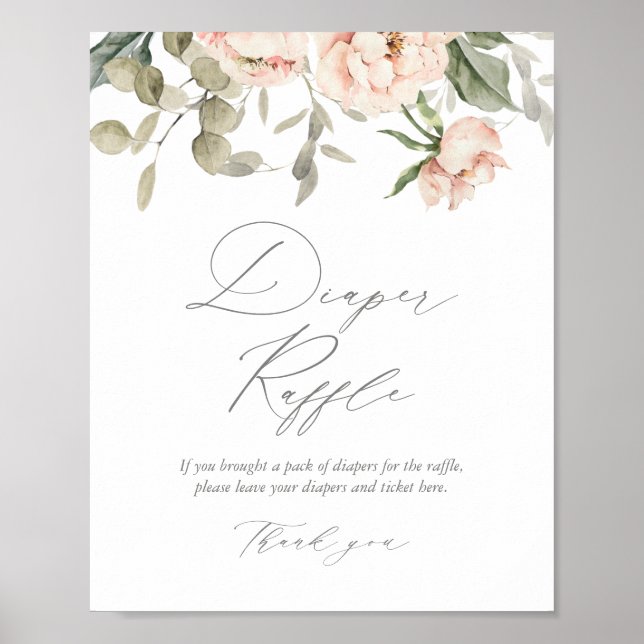Pink Floral Butterfly Baby Shower Diaper Raffle Poster (Front)