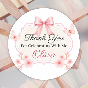 Pink Floral Butterfly Birthday Personalized Classic Round Sticker