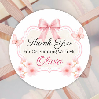 Pink Floral Butterfly Birthday | Personalized Classic Round Sticker