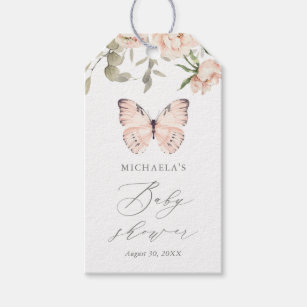 Pink Floral Butterfly Girl Baby Shower Gift Tags