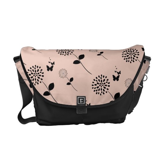 Pink Floral Butterfly Graphic Art Messenger Bag