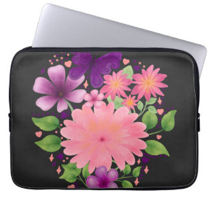 Pink Floral Butterfly Watercolor Design Laptop Sleeve