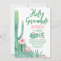 Pink Floral Cactus Holy Guacamole 1st Birthday