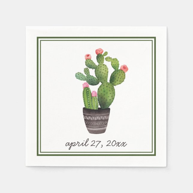 Pink Floral Cactus Napkin (Front)