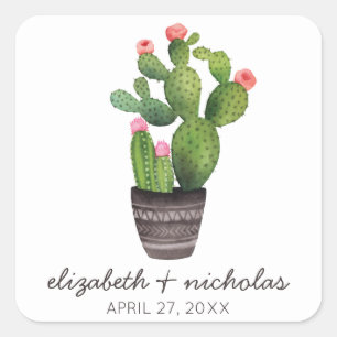 Pink Floral Cactus Square Sticker