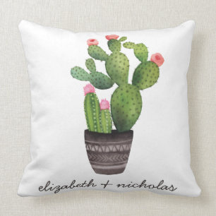 Pink Floral Cactus Throw Pillow