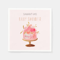 Pink Floral Cake Its a Girl Baby Shower Napkins