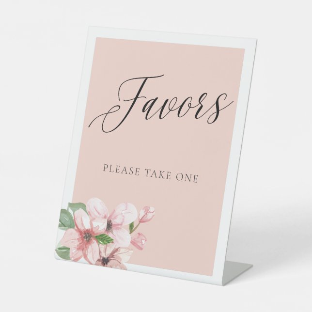 Pink Floral Calligraphy Favours Sign (Front)