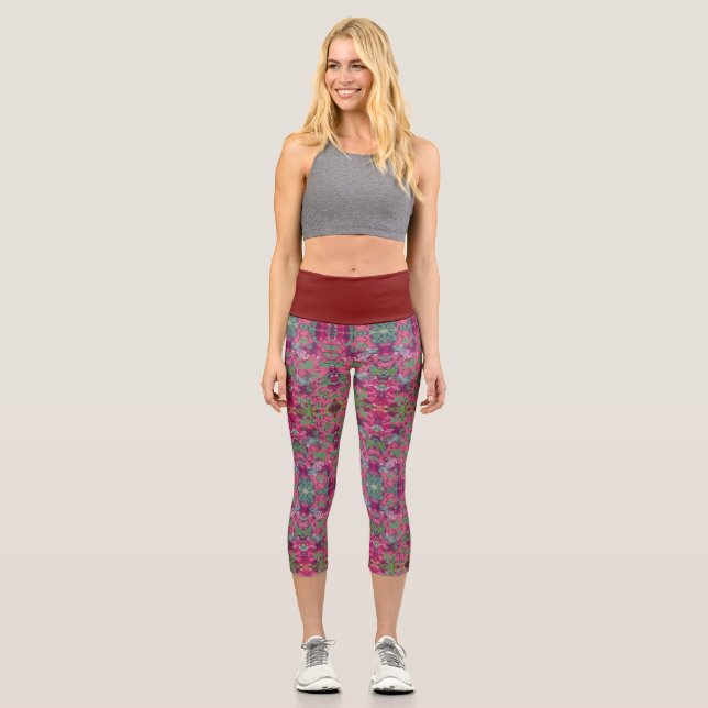 Pink Floral  Capri Leggings (Front)