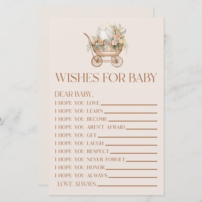 Pink Floral Carriage Wishes For Baby Shower Game (Front/Back)