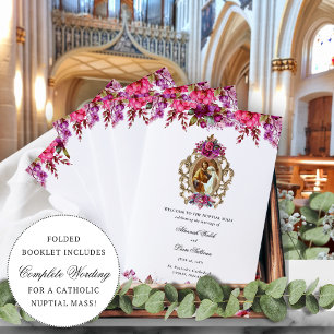 Pink Floral catholique Mariage programme de cérémo