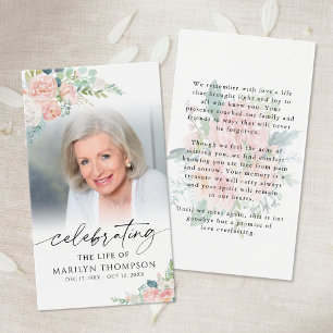 Pink Floral Celebration of Life Prayer Card