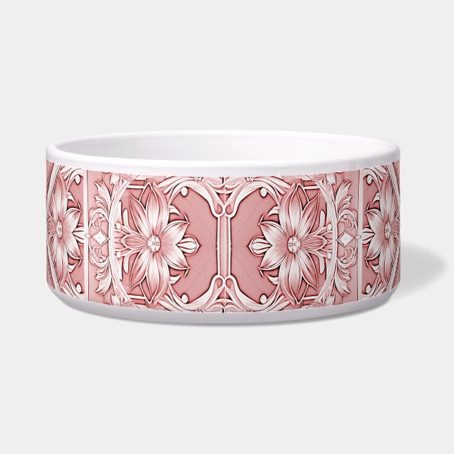 Pink Floral Ceramic Pet Bowl (Front)
