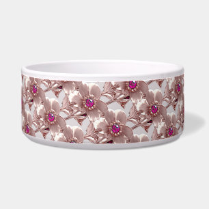 Pink Floral Ceramic Pet Bowl
