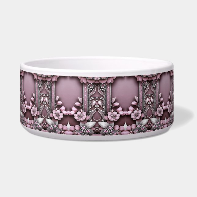 Pink Floral Ceramic Pet Bowl (Front)