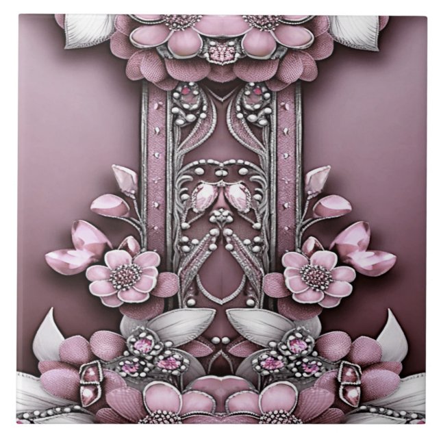 Pink Floral Ceramic Tile (Front)