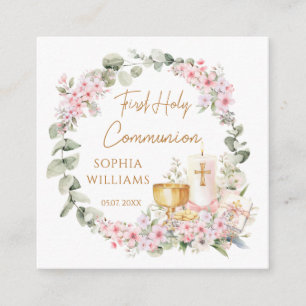 Pink Floral Chalice Candle First Holy Communion  Enclosure Card
