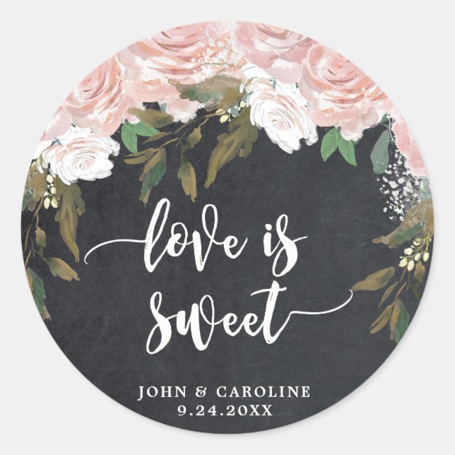 pink floral chalk love is sweet sticker wedding (Front)