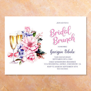 Pink Floral Champagne Bridal Brunch Invitation