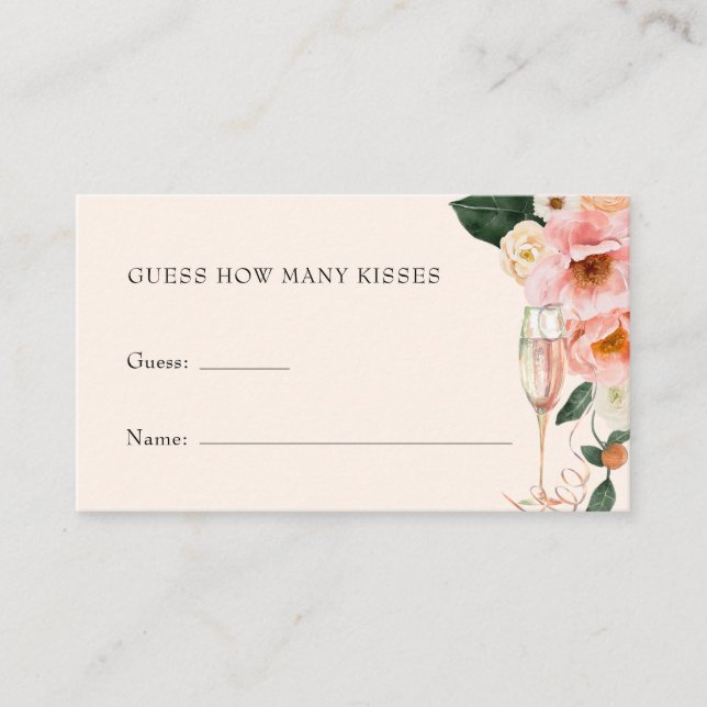 Pink Floral Champagne Guess How Many Kisses Enclosure Card (Front)