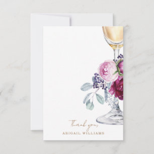 Pink Floral Champagne Shower Message Thank You Card