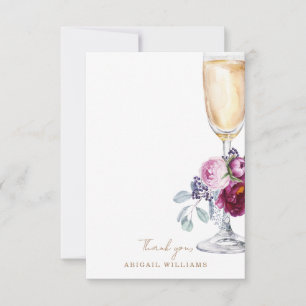 Pink Floral Champagne Shower Thank You Card