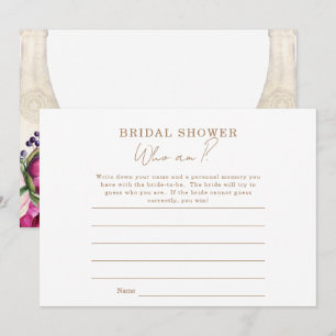 Pink Floral Champagne Who Am I Bridal Shower Game Invitation