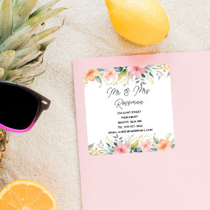 Pink Floral Change of Address Sticker   Elegant