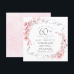 Pink Floral Cherry Blossom 60th Birthday Party Invitation<br><div class="desc">Soft blush pink cherry blossoms are entwined with an elegant silver frame. The 60th birthday party details are written in a soft grey text. This square birthday invitation has a soft pink watercolor wash on the back.It is party of the 60th Birthday Cherry Blossom collection. It contains the items you...</div>