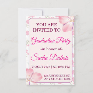 Pink Floral Cherry Blossom Graduation Party Invitation