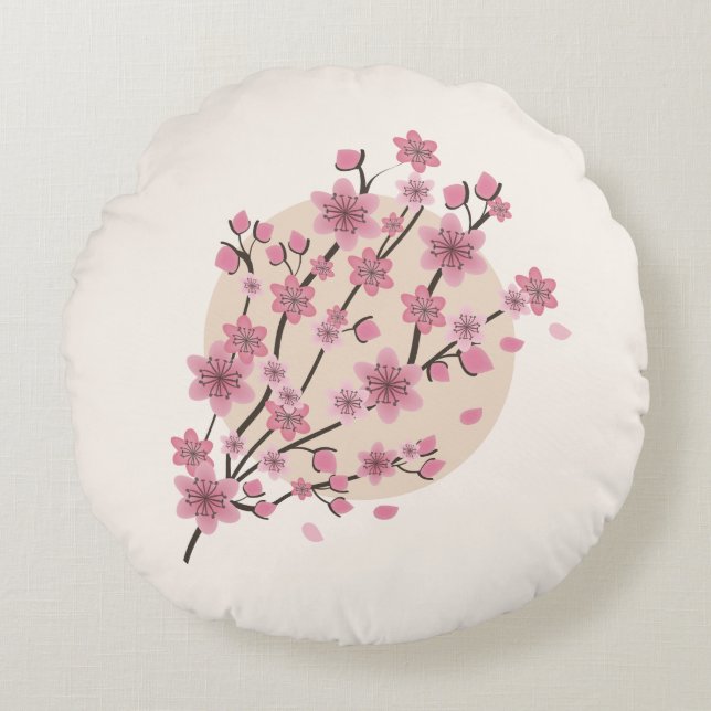 Pink Floral Cherry  Blossom Tree Petals      Round Pillow (Front)