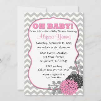 Pink Floral Chevron Baby Shower Invite