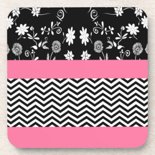 pink floral chevron coaster