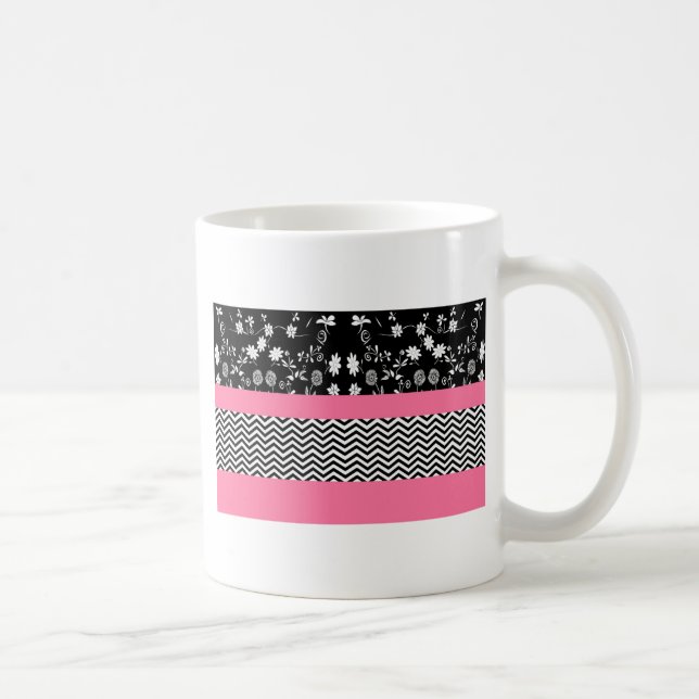 pink floral chevron coffee mug (Right)