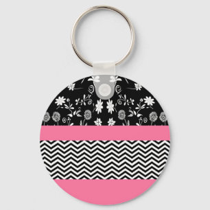 pink floral chevron keychain