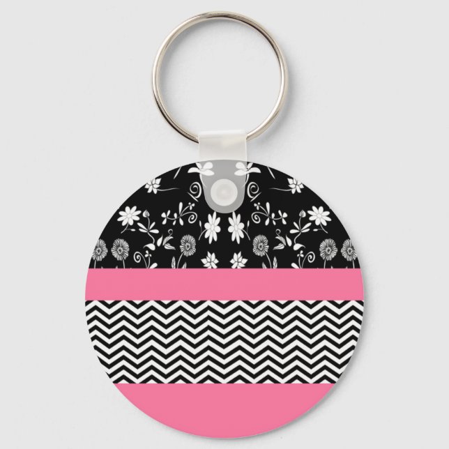 pink floral chevron keychain (Front)