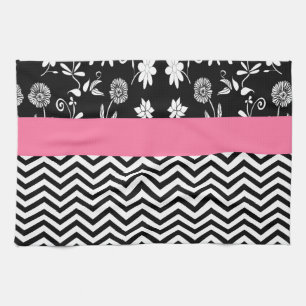pink floral chevron kitchen towel