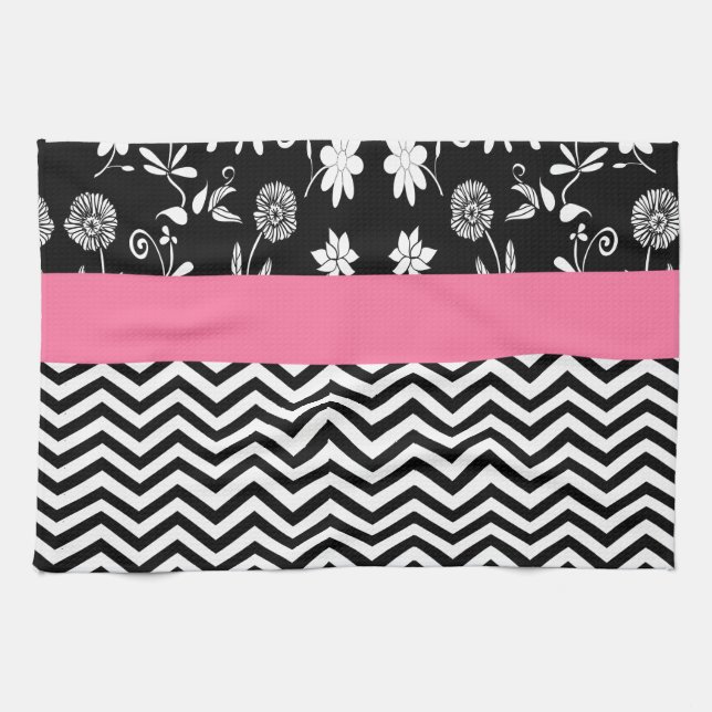 pink floral chevron kitchen towel (Horizontal)