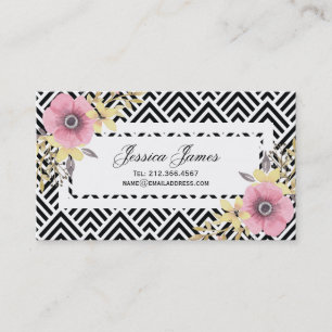 Pink Floral Chevron Spring Blossoms Business Card