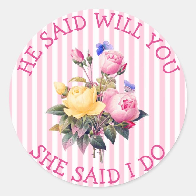 Pink Floral Chic Wedding Invitation Stickers (Front)