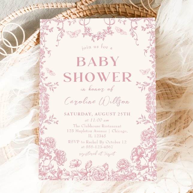 Pink Floral Chinoiserie baby shower Invitation (Creator Uploaded)
