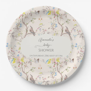 Pink Floral Chinoiserie Baby Shower Paper Plate